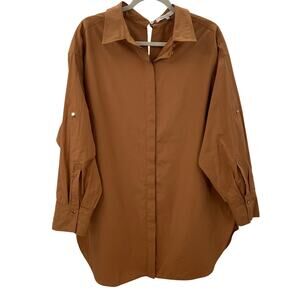 Dorothee Schumacher 6 / XXL Button Down Shirt Brown Gold Button Detail